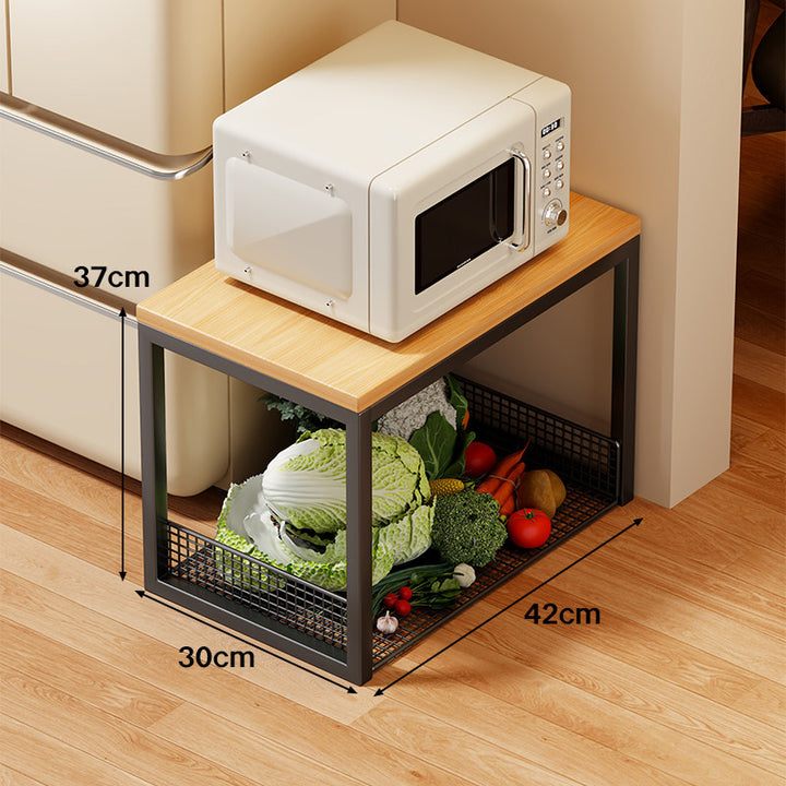 Narrow Bamboo-Top Rolling Kitchen Storage Trolley with Wire Basket Shelves