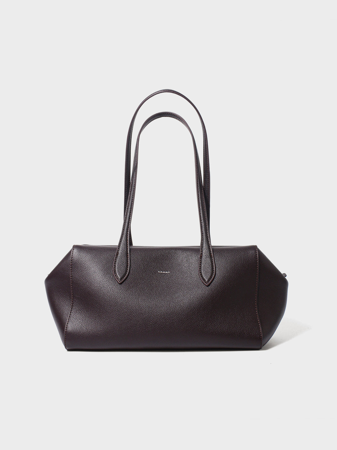 Structured Pebbled Leather Shoulder Tote with Extended Double Handles