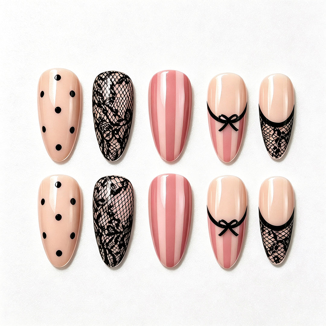 Elegant Lace-Inspired Press-On Nail Set Stornfield