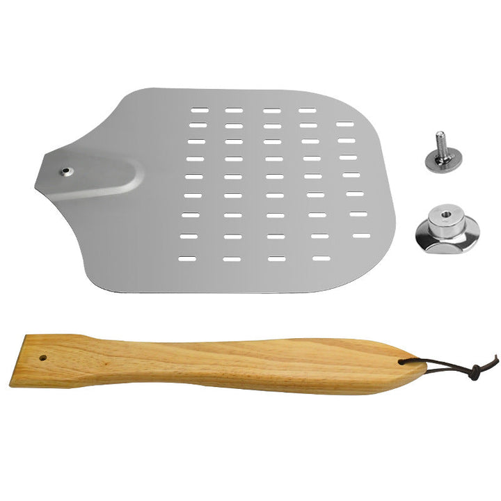 perforated stainless steel pizza peel with ergonomic wooden handle Stornfield