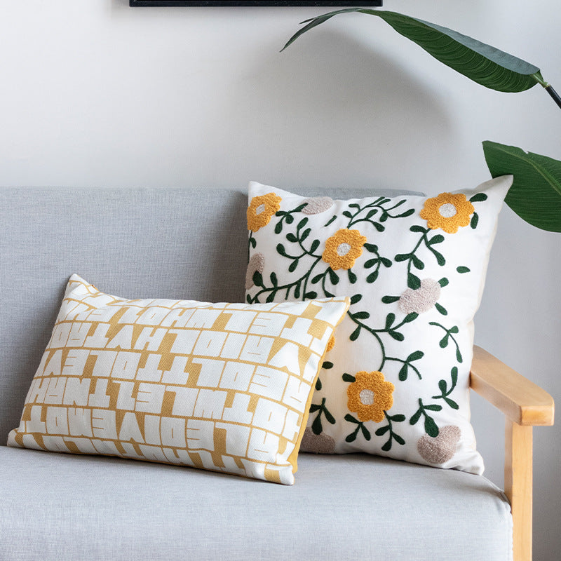 Rectangular decorative lumbar pillow with typographic jacquard pattern Stornfield