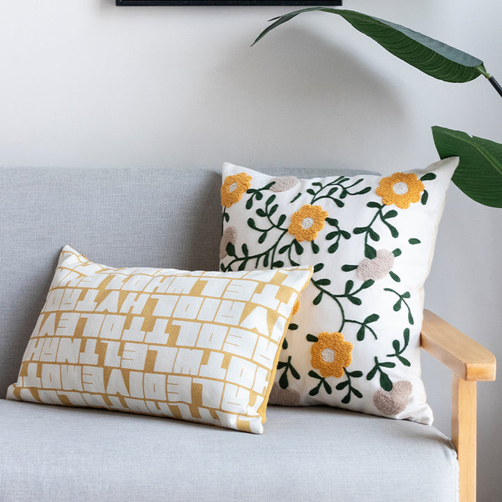Rectangular decorative lumbar pillow with typographic jacquard pattern Stornfield