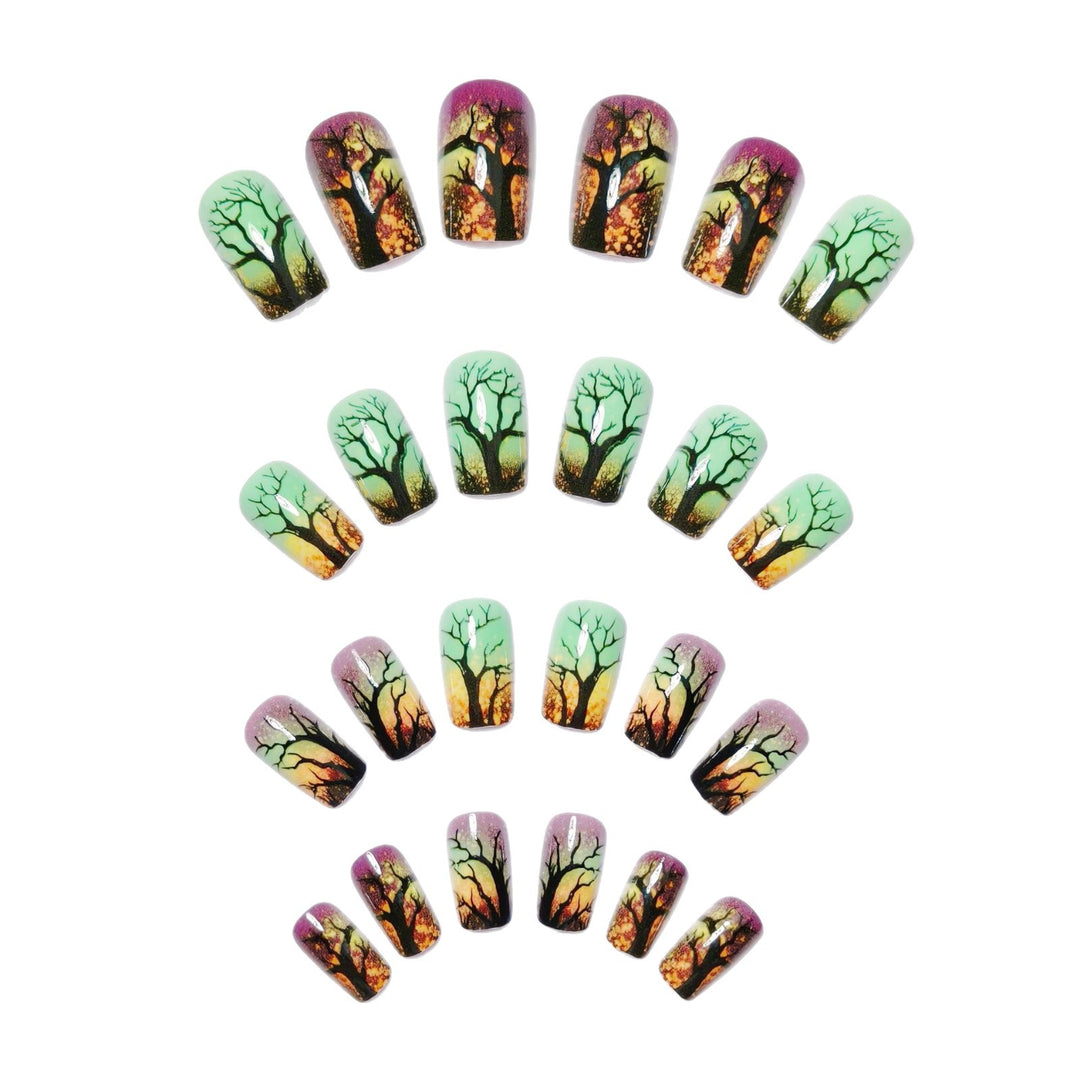 Artificial nails with fascinating tree silhouette design Stornfield