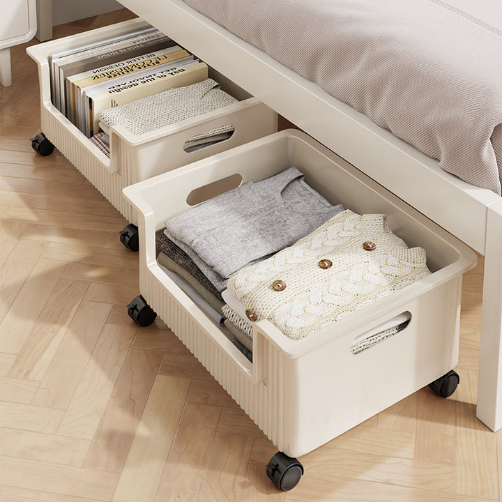 Low-Profile Wheeled Under-Desk Storage Bin with Cutout Handles