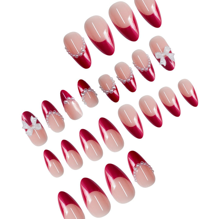 Decorative Stiletto Press-On Nails with Pearls and Bow Accents Stornfield