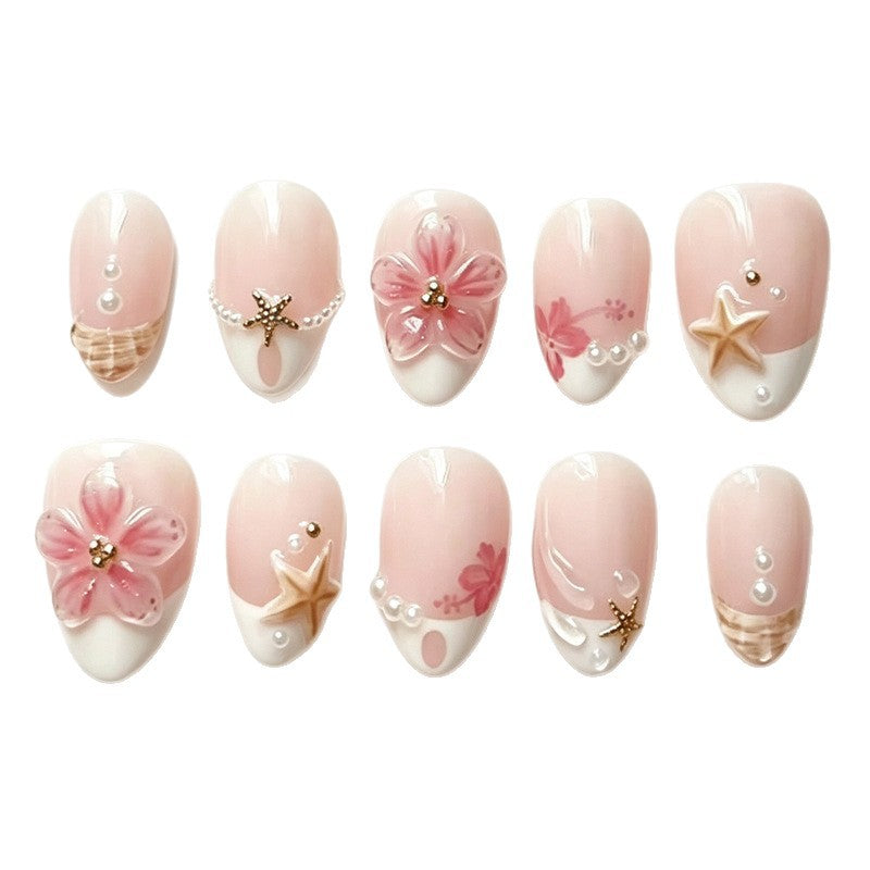 Artificial nail set with maritime details and floral accents Stornfield