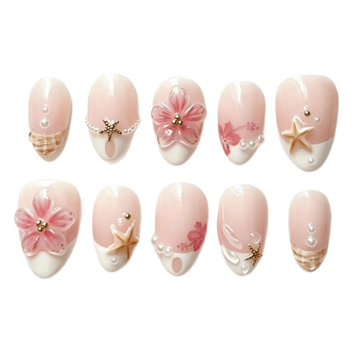 Artificial nail set with maritime details and floral accents Stornfield