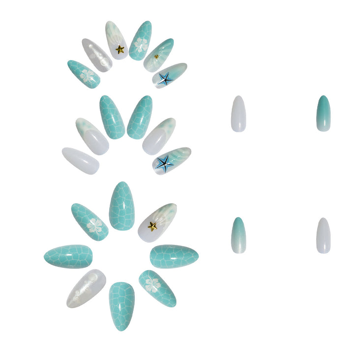 Artificial nail set with sea motifs and 3D accents Stornfield