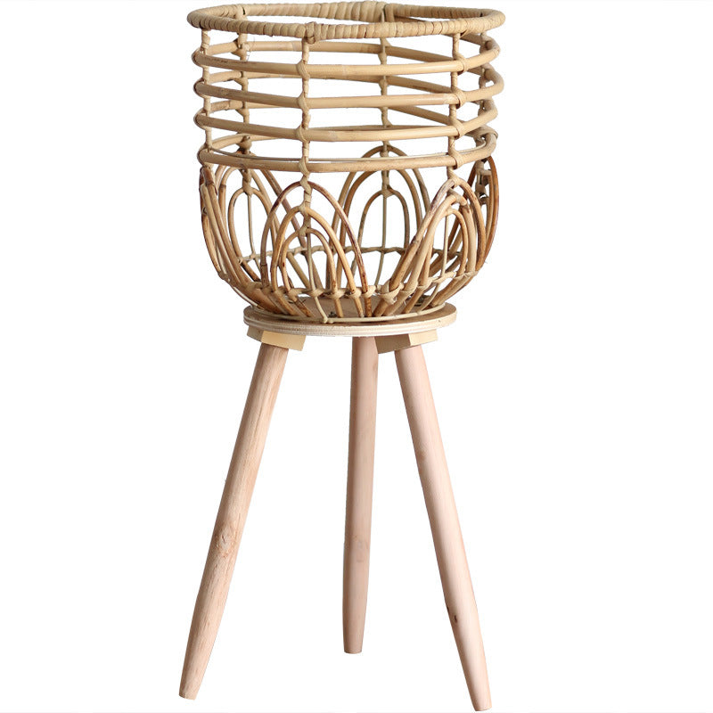 Stylish plant stand made of rattan and wood Stornfield