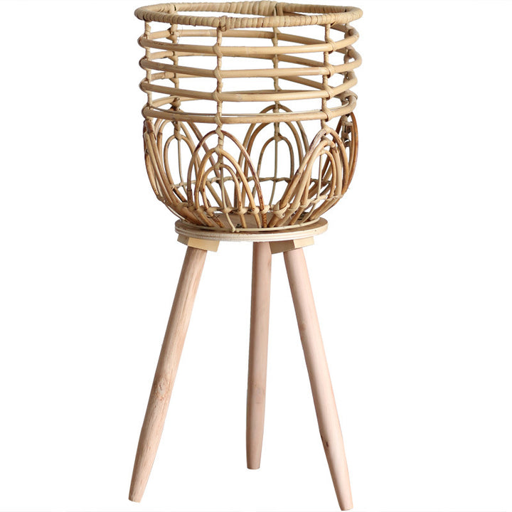 Stylish plant stand made of rattan and wood Stornfield