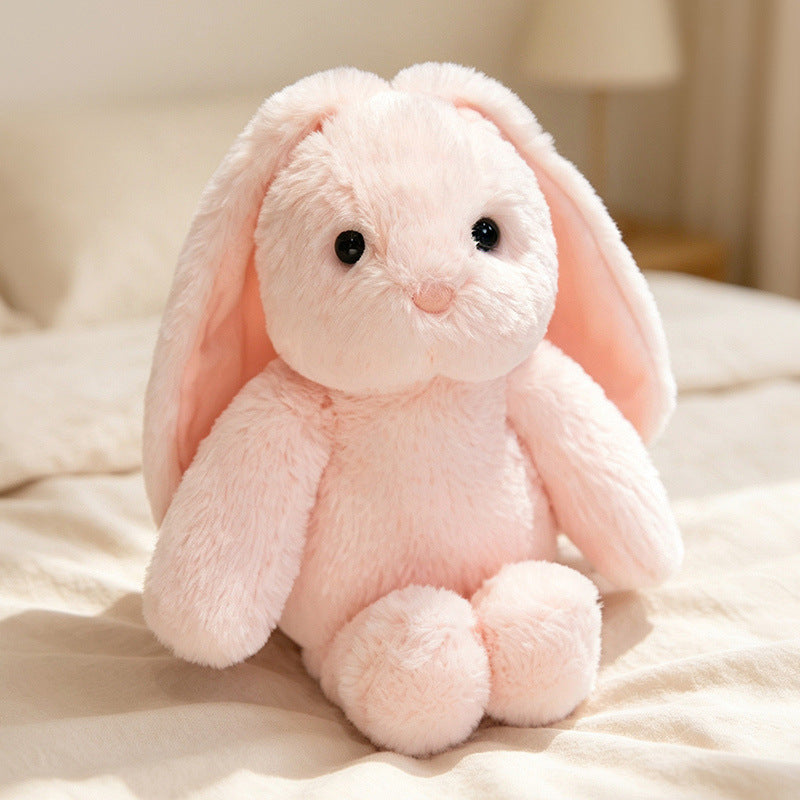 Plush Sitting Bunny Comforter Toy with Dropped Ears Ultra-Soft Faux-Fur and Bean-Fill Base Stornfield