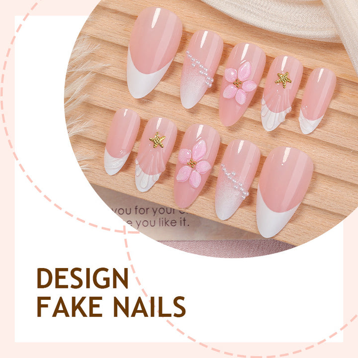 Artifical nail set with delicate flower and decorative elements Stornfield