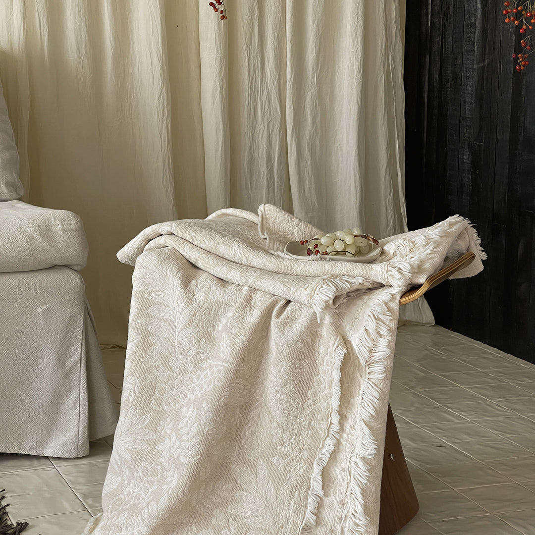 Fringed Jacquard Cotton-Blend Throw Blanket