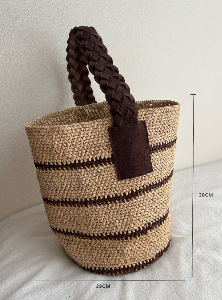 Handmade straw bag with fashionable striped pattern Stornfield