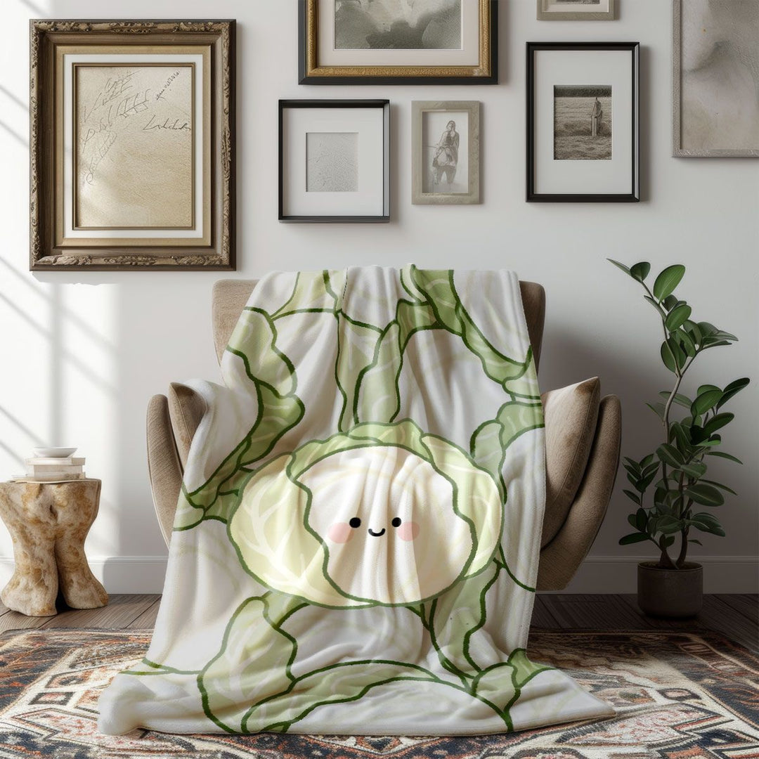 Cartoon Cabbage-Themed Fleece Blanket
