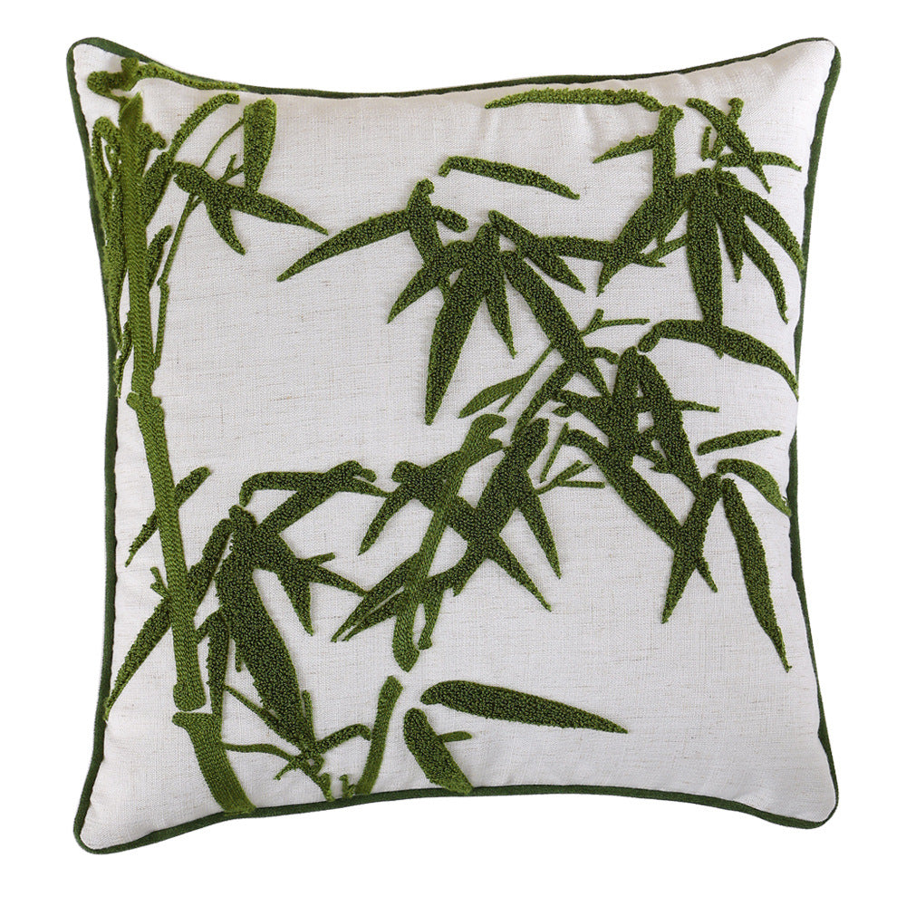 Square decorative cushion with hand-tufted bamboo relief and decorative piping
