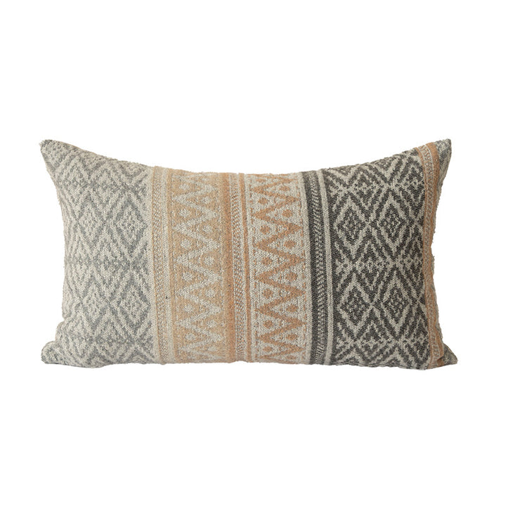 Square decorative sofa cushion with jacquard-woven ornament and soft bouclé surface Stornfield