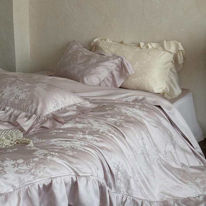 Ruffled Jacquard Butterfly Cotton-Sateen Duvet Cover Set