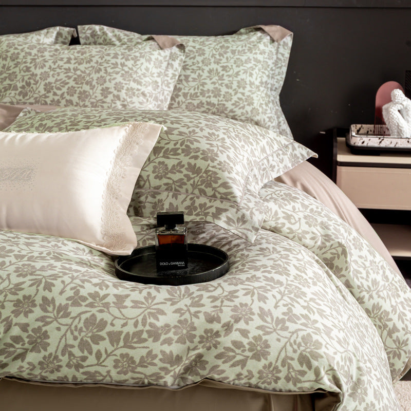 Luxurious cotton satin duvet cover set with watercolor flower pattern