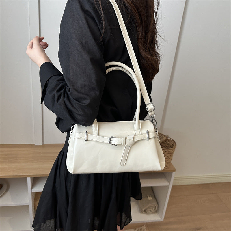 Glossy Accent Structured Handbag