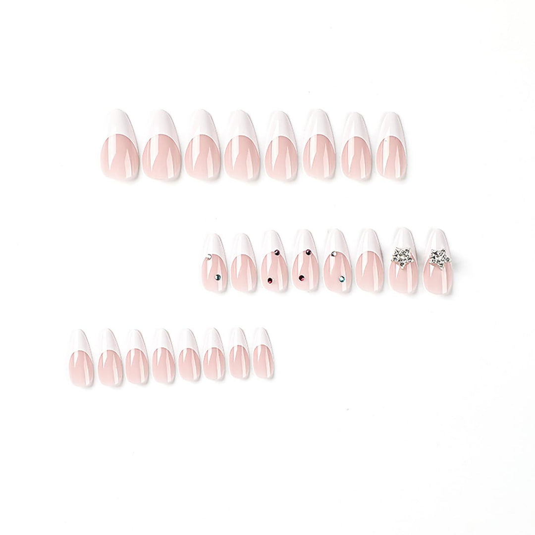 Artificial nail set with elegant French tips and sparkling accents Stornfield