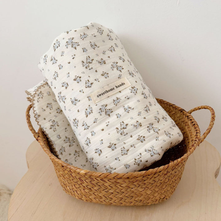 Unisex Muslin Blanket with delicate floral design and elegant ruffles Stornfield