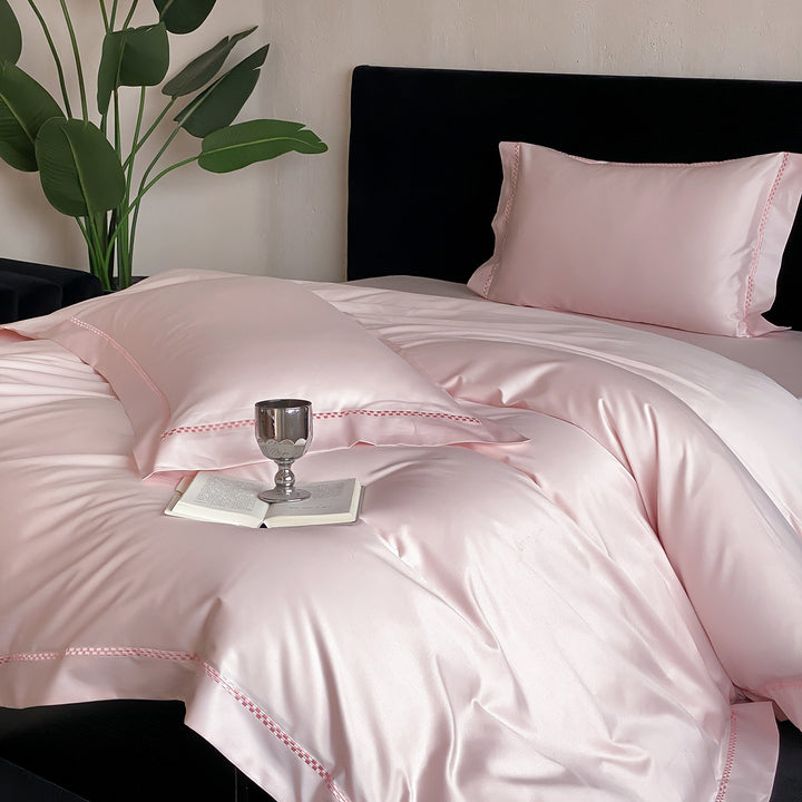 Premium Satin Bedding Set with fine hemstitch embroidery and silky smooth finish