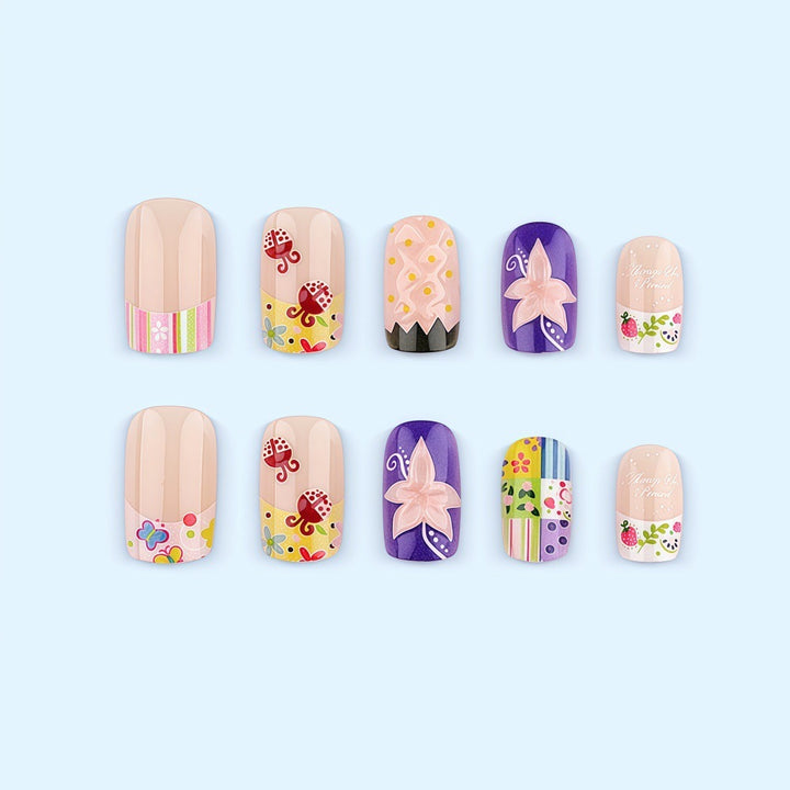 Creative Nail Art Set with Cheerful Patterns and Flower Designs Stornfield