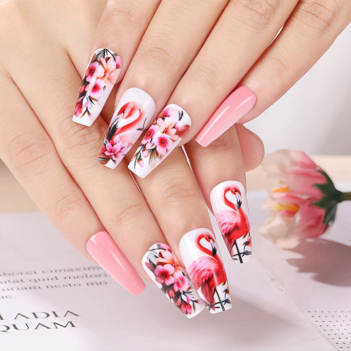 Nail Art Set with colorful flamingo and flower patterns Stornfield