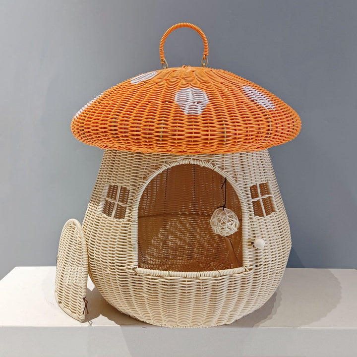 Playful cat basket in mushroom design Stornfield