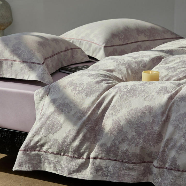 Botanical Jacquard Cotton-Sateen Duvet Cover Set with Contrast Piping