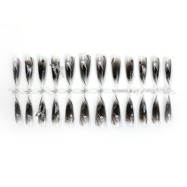 Artificial nail set with elegant floral design and sparkling accents Stornfield