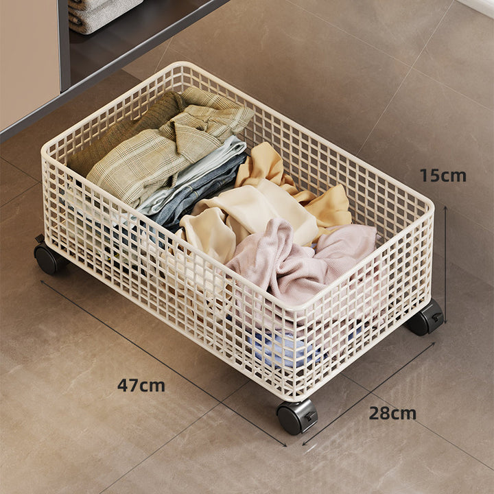 Rolling Mesh Underbed Storage Basket with Locking Casters and Carry Handles