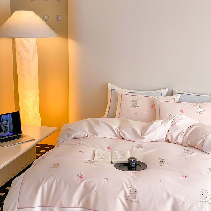 Bunny Embroidered Luxury Cotton Duvet Cover Set
