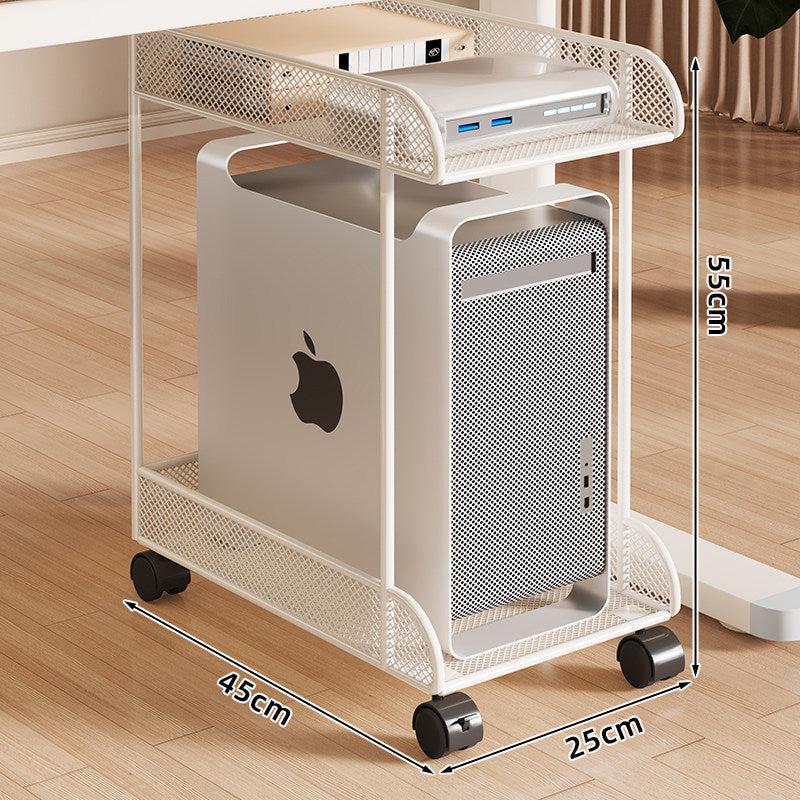 Mobile Desktop CPU Tower Stand with Mesh Side Guards Wooden Base and Locking Casters