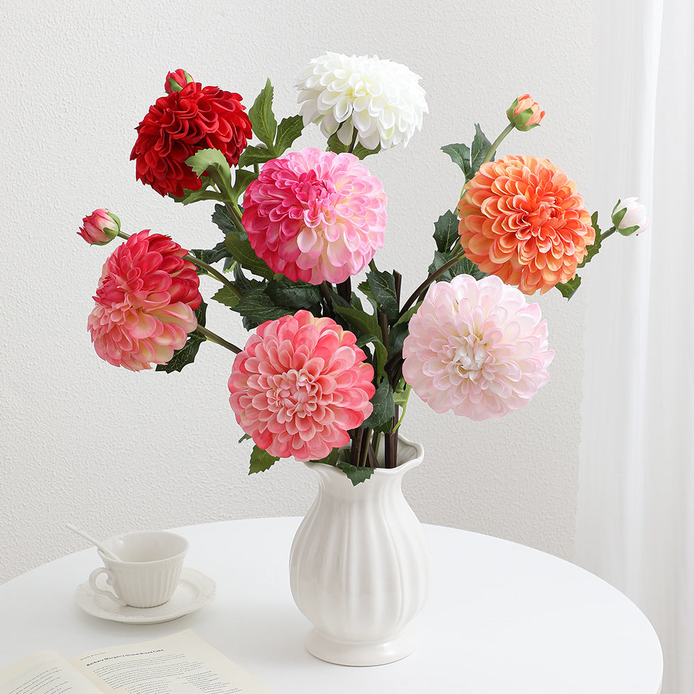 Artificial dahlia flower branch with realistic texture