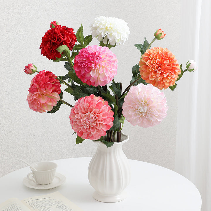Artificial dahlia flower branch with realistic texture
