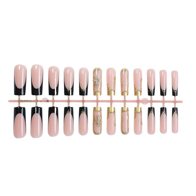 Nail set with elegant black-blush design and 3D accents Stornfield
