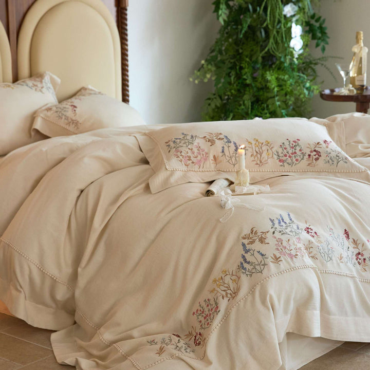 Embroidered Floral Cotton Duvet Cover Set