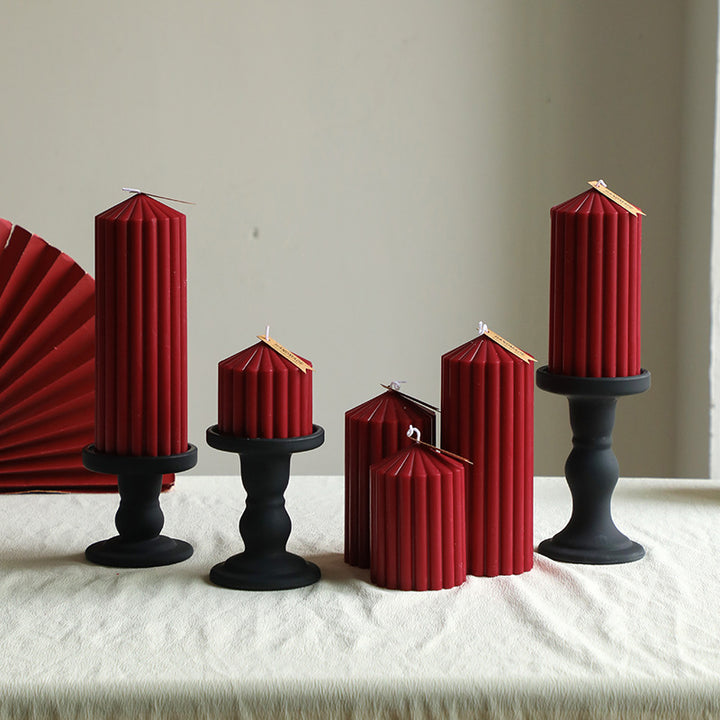 Sculptural Ribbed Pillar Candle for Modern Home Decor