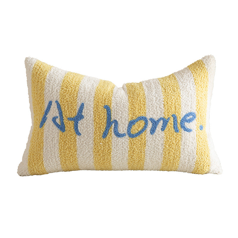 Striped bouclé decorative pillow with embossed loop structure and lettering embroidery Stornfield