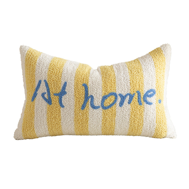 Striped bouclé decorative pillow with embossed loop structure and lettering embroidery Stornfield