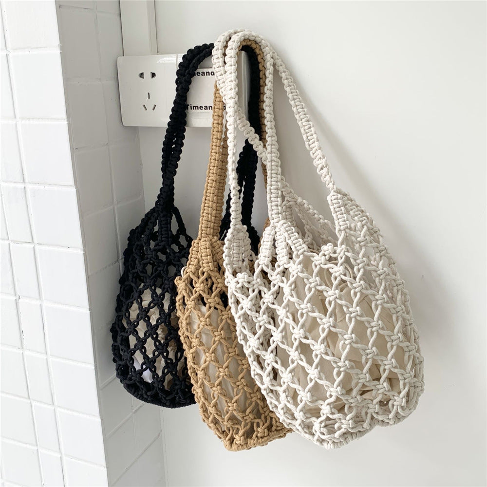Hand-knotted tote bag with unusual mesh design Stornfield