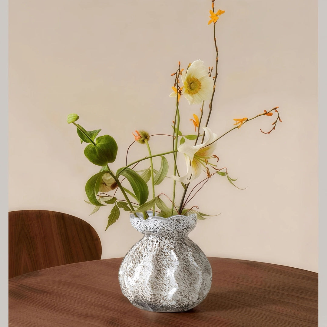 Handblown Scalloped-Rim Textured Glass Accent Vase Stornfield