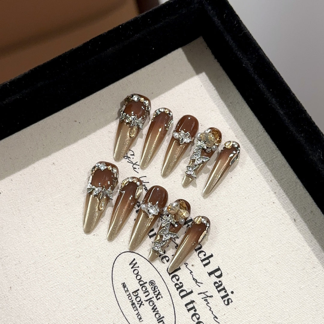 Decorative Press-On Nail Art Set with Floral Accents