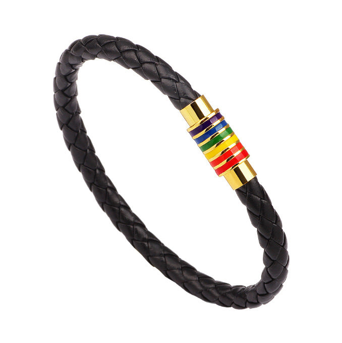Leather Braided Bracelet with Colorful Accent Stornfield
