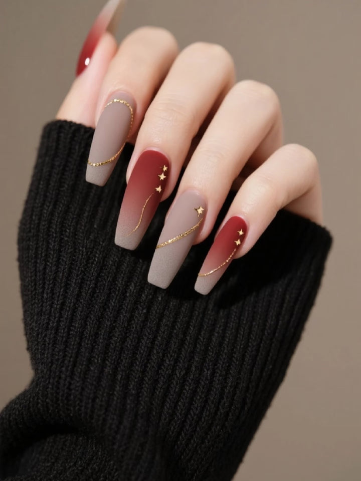Artistic Gradient Press-On Nail Set with Star Accents
