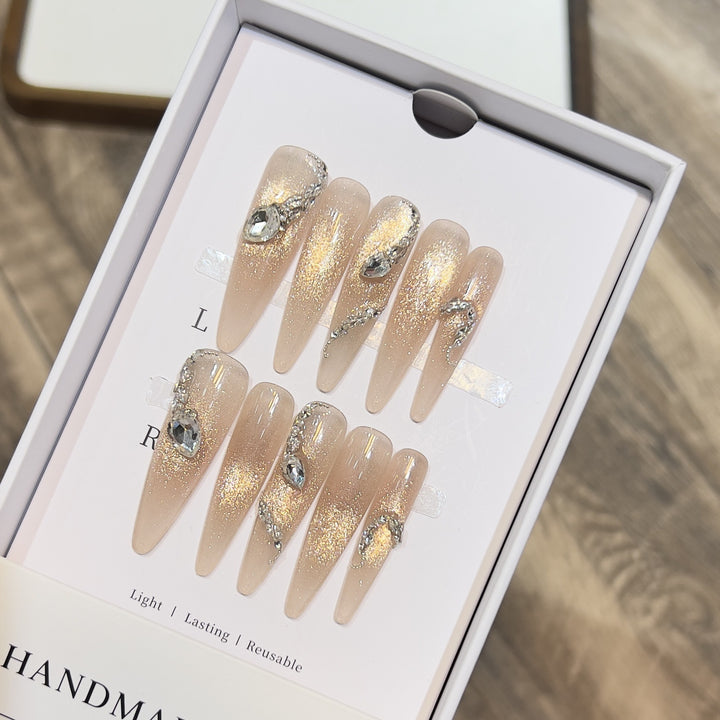 Decorative Stiletto Press-On Nail Art Set with Crystal Accents Stornfield