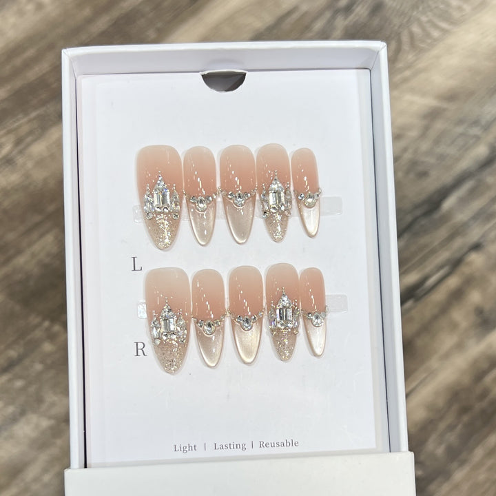 Decorative Handmade Press-On Nails with Elegant Rhinestones Stornfield