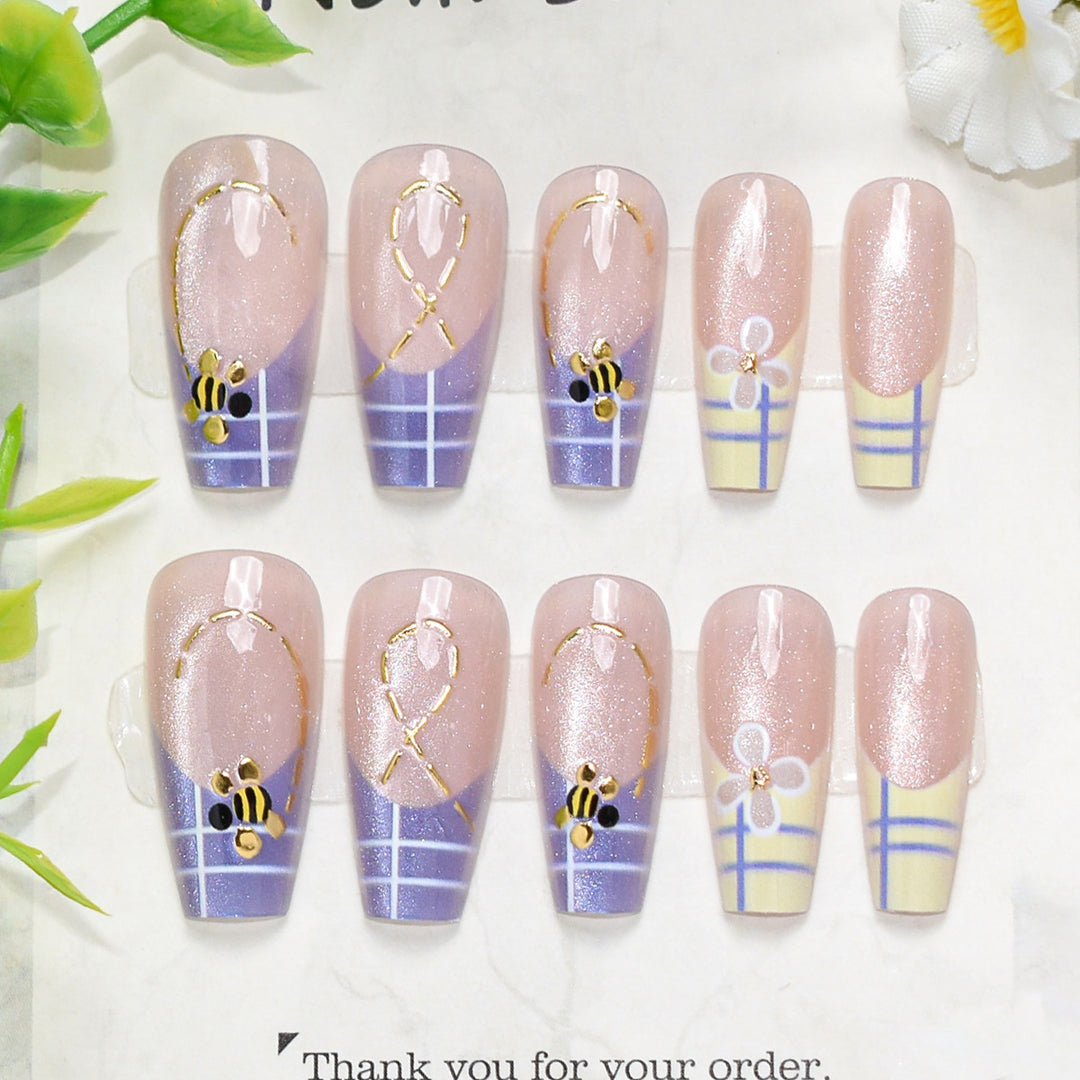 Artistic Press-On Nail Set with Cherry Blossom Design Stornfield